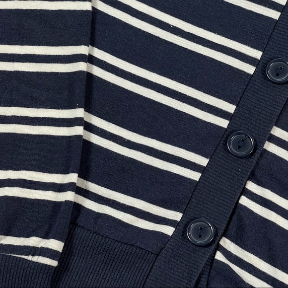 Heart & Hips size medium navy blue & white striped cardigan sweater half button - Picture 4 of 11